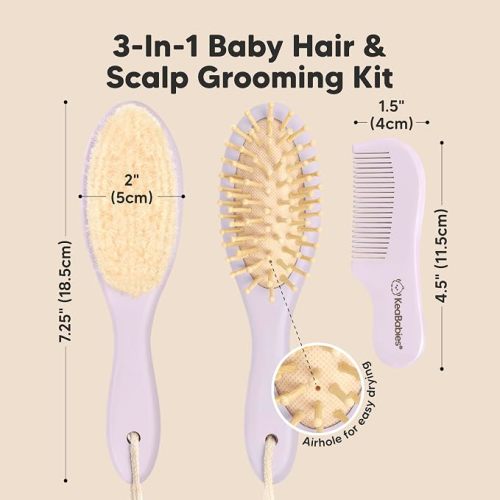 Wooden Baby Hair Brush Set for Newborns, Toddler Comb (Thistle, Regular)