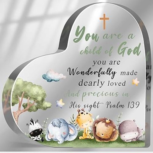 Christian Baptism Gifts for Girls Boys Newborn, Inspirational Godchild Decor for Home, Religious Christening Confirmation Catholic Sign Decorations for Granddaughter Grandson