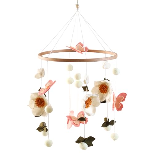 Baby Crib Mobile for Boys and Girls, Floral Mobile for Crib, Butterfly and Flower Nursery Decor, Crib Hanging Toy for Newborn