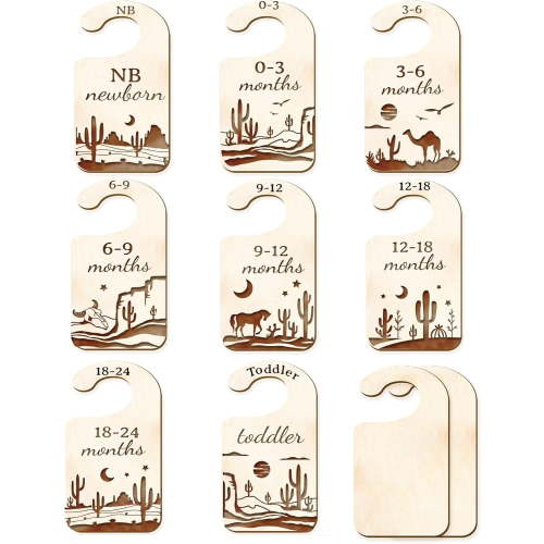 10Pcs Desert Wood Baby Wardrobe Dividers Nursery Decor from Newborn to 36 Month Closet Organizers Camel Pattern Hanger Seperaters Baby Nursery Wardrobe Hangers Divider for Newborn Shower Colorful
