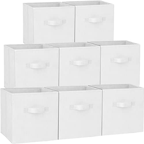 Criusia Storage Cubes - 11 Inch Heavy Duty Fabric Storage Bins for Shelves Closet Cube Organizer - 8 Pack Collapsible Cube Storage Bins Baskets for Clothes Blankets Toys - Nursery Organization (White)