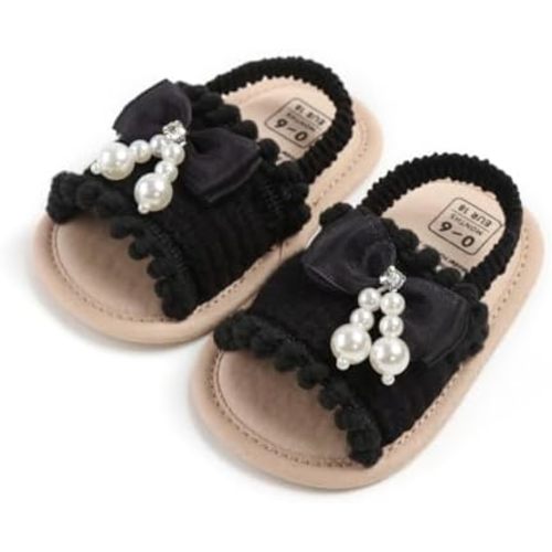 Infant Baby Girls Summer Sandals with Flower Bowknot Soft Sole Wedding Dress Flats Newborn First Walkers Crib Dress Shoes