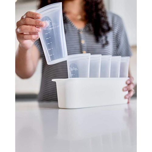 Zip Top Reusable 100% Platinum Silicone Breast Milk Storage, Made in the USA - Bag Set of 6 + Freezer Tray