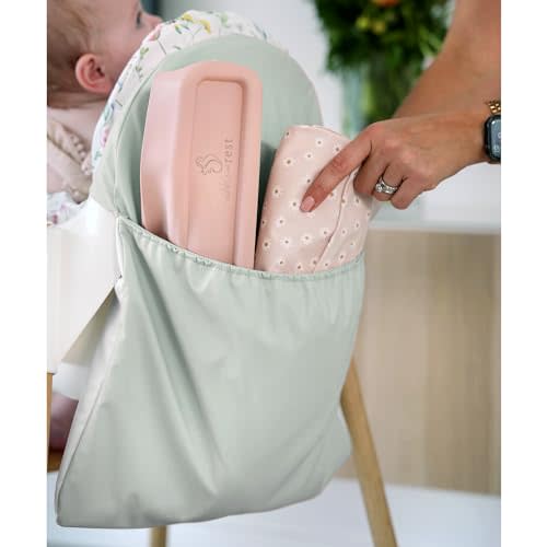 Nibble and Rest Highchair Handy Pocket Pouch, Compatible with IKEA Antilop Highchair, High Chair Accessories, Wipeable and Waterproof Material, One Large Pouch with an Internal Zip Pocket-(Sage)
