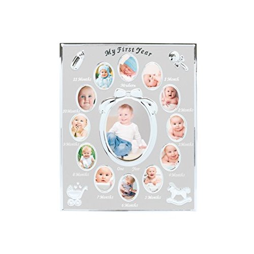 Tiny Ideas Baby's First Year Picture Frame, First Year by Month, Newborn Baby Registry, Silver (96002)