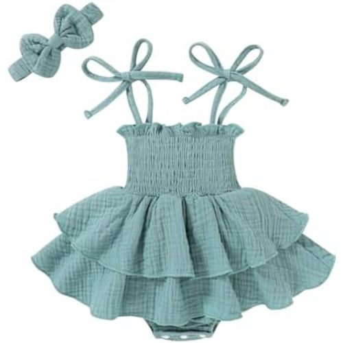 YOUNGER TREE Baby Girl Clothes Infant Summer Romper Dress Sleeveless Bodysuit Jumpsuit with Headband Toddler Outfits