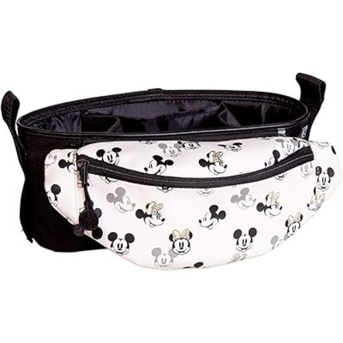 Disney Baby by J.L. Childress Universal Stroller Organizer with Detachable Hip Fanny Pack - Stroller Accessory with Belt Waist Bag - Stroller Cup Holder and Cell Phone Pocket - Mickey Minnie Ivory