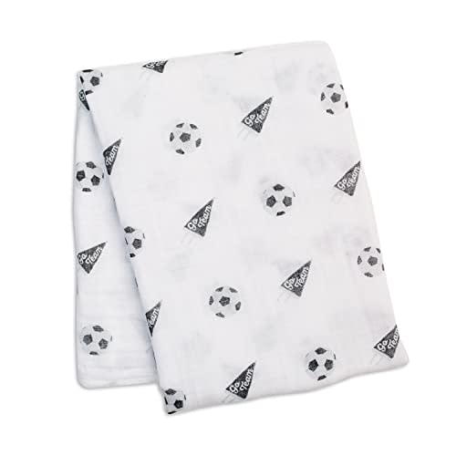 lulujo Baby Swaddle Blanket| Unisex Softest 100% Cotton Muslin Swaddle Blanket| Neutral Receiving Blanket for Girls & Boys | 47in x 47in Soccer
