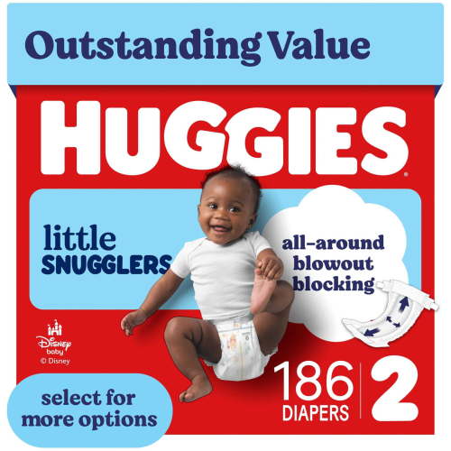 Huggies Little Snugglers, Fragrance Free Baby Diapers Size 2, 186 Count