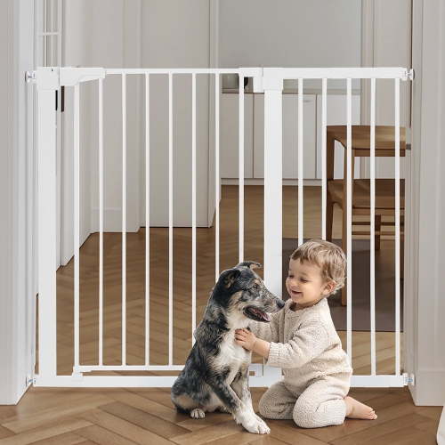 Baby Safety Gate, Caveen Extra Tall 36'', 29.5-46'' Wide Baby Gate Stairway and Hallway, for Ages 6 to 36 Months, White