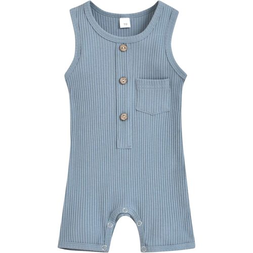 Newborn Summer Baby Boy Girl Rompers Bodysuit Jumpsuit Playsuit One Piece Outfit Clothes - A-light Blue - 0-6 Months