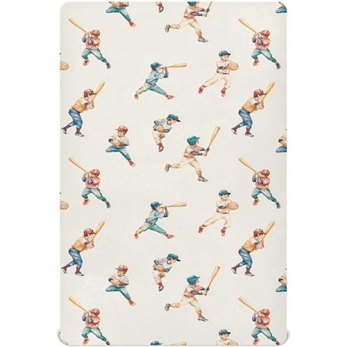 Crib Sheets for Boys Playing Baseball Baby Girl Sheets,Neutral Mini Crib Mattress Sheets,Crib Mattress 52 * 28 * 9In