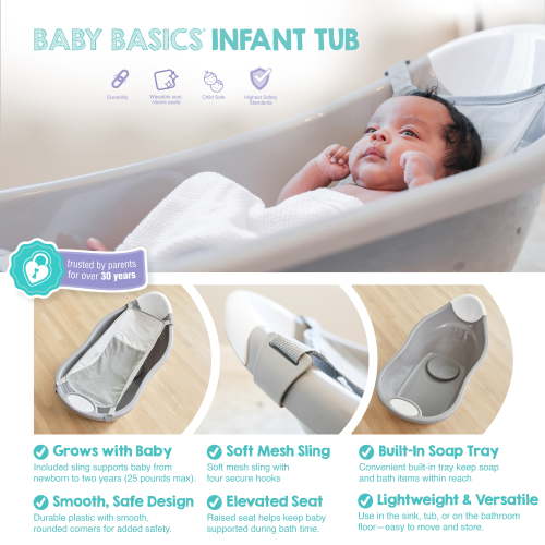 Regalo Baby Basics Grow with Me Infant Bath Tub, Grey, Unisex, Plastic