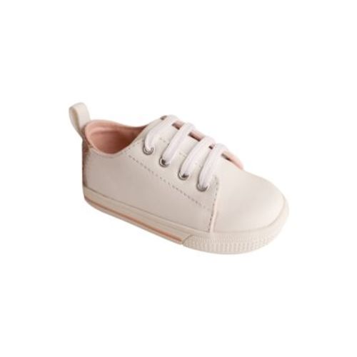 Toddler Girls Lennon White Sneaker with Pink Glitter Heel