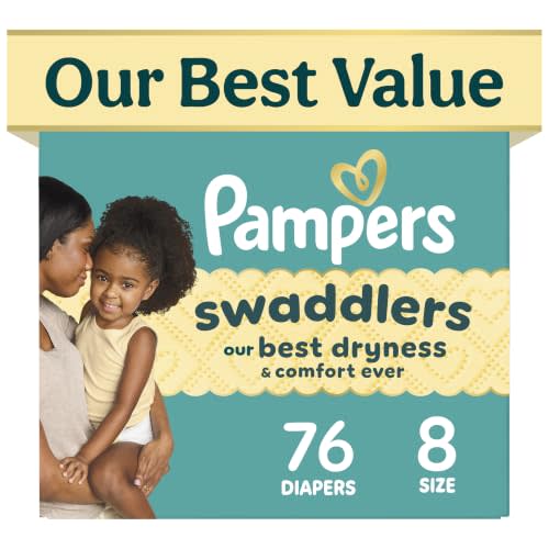 Pampers Swaddlers Diapers, Size 8 (30+ lbs), 76 Count, Fragrance Free, Hypoallergenic, Absorbent, Pediatrician Recommended, Skin Safe