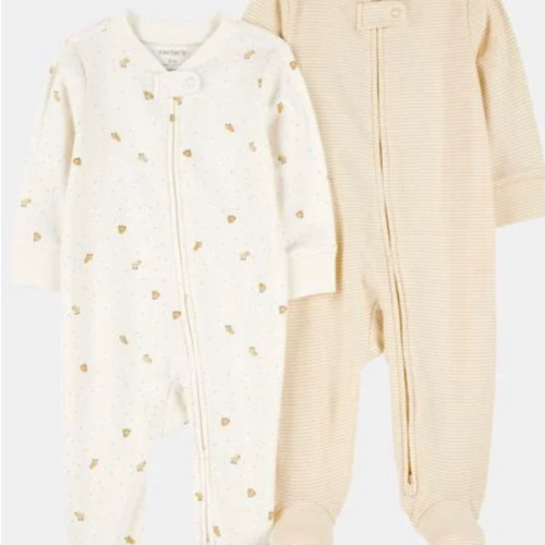 Baby 2-Pack 2-Way Zip Cotton Sleep & Play Pajamas - White/Beige | Carter's