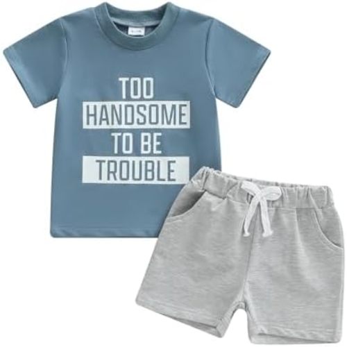 Fernvia Toddler Kids Baby Boy Summer Clothes Sets 1T 2T 3T 4T 5T Letter Print Short Sleeve Tops Elastic Shorts Outfits