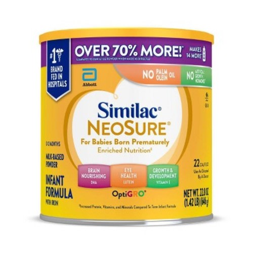Similac Neosure Powder Infant Formula: 22.8oz, Kosher & Halal Certified, Gluten-Free, Milk-Based for Brain & Eye Development