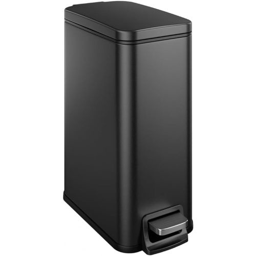 Slim Bathroom Trash Can with Lid Soft Close, 1.6 Gallon Stainless Steel Garbage Can with Removable Inner Bucket, Durable Step Pedal, Small Trash Bins for Toilet, Bedroom, Kitchen, Office