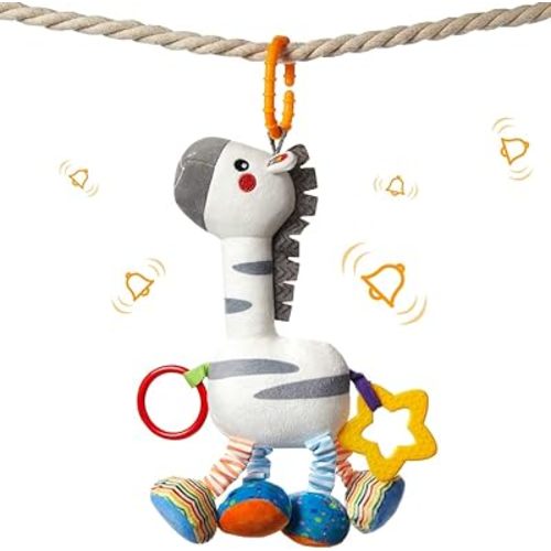 TUMAMA Baby Hanging Toys, Plush Animals Baby Rattle Crinkle Squeaky Toys Car Seat Stroller Mobile Toys, Baby Toys for 0 3 6 9 12 Months, Sensory Learning Toys Gift for Newborn Infant (Zebras)