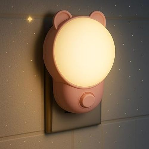SATONA Cute Bear Night Light Plug - RGB + Soft White 3000K, Dusk to Dawn Nursery Night Light for Kids, Ideal Christmas & Birthday Gifts, Room Decor for Children (Pink)