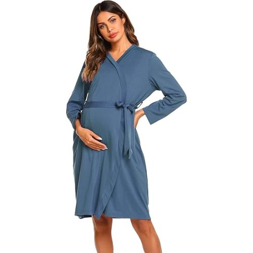 Ekouaer Maternity Robe Labor Delivery Nursing Gown Hospital Breastfeeding Dress Bathrobes