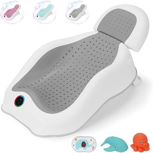 Baby Bath Support | Newborn Bathtub with Thermometer Collapsible Baby Bathtub Baby Bather, Baby tubs for Baby tubs for Newborn Essentials Must Haves-Baby tub (Gray)