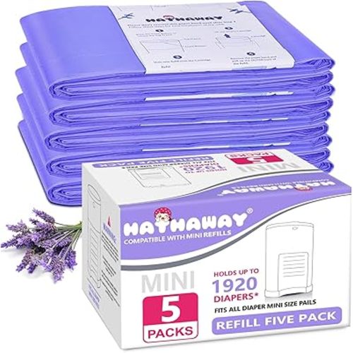 Diaper Pail Refill Bags Compatible With Dekor Mini Diaper Pail, Extra 30% Length, Lavender Scent, 5 Pack