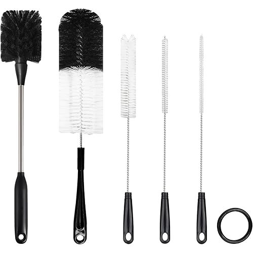 5 Pack Bottle Brush Set, Long Handle Water Bottle Brush, 15in Narrow Bottle Brush, 3 Straw Brushes，Multi-Function Cleaning Brush Suitable for Cleaning Glass, Sports Bottle, Coffee Mug,Black