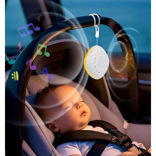 White Noise Machine for Baby Car Rides - 20 Soothing Sounds, USB-C Rechargeable, Night Light for Strollers, Cribs & Travel