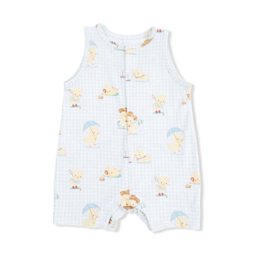 Sleeveless Shortie Romper, Vintage Spring Ducklings Green