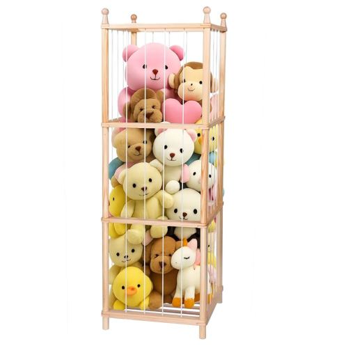 Stuffed Animal Storage,Wooden Stuffed Animal Holder with Elastic Band,Plushies Organizer for Nursery Play Room Bedroom (Natural)
