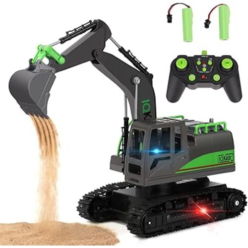 Remote Control Excavator Toys for Boys 4-7 Yrs Old - Best Birthday for Kids 3 5 8 9 10+, Metal Shovel Construction Vehicles with Light Sound, 2.4G Rechargeable RC Tracked Digger