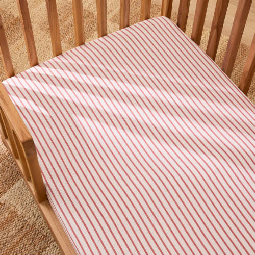 Leo Washed Cotton - Russet Stripe Cot Fitted Sheet | Sheet Society