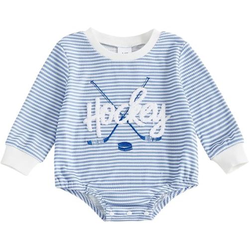Infant Boy Girl Hockey Romper Long Sleeve Waffle Knit Stripe Bodysuit Baby Fall Clothes Newborn Coming Home Outfit