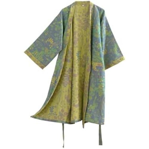 100% Cotton Gauze Ginkgo Leaf Kimono Robe, Long Knit Loose Bathrobe Nightgown Ladies Loungewear Sleepwear for Women