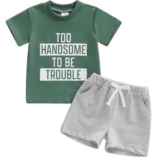Fernvia Toddler Kids Baby Boy Summer Clothes Sets 1T 2T 3T 4T 5T Letter Print Short Sleeve Tops Elastic Shorts Outfits