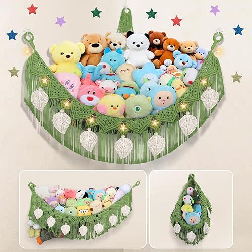 Stuffed Animal Hammock Corner, 56'' Large 5mm Cotton Stuffy Plush Net,Green