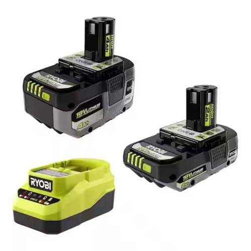 RYOBI ONE+ 18V Lithium-Ion Starter Kit with (1) 2.0 Ah Battery, (1) 4.0 Ah Battery, and Charger