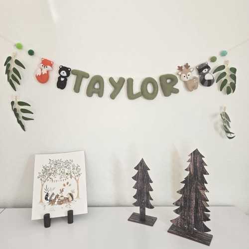 Personalized Woodland Name Garland | Custom Felt Nursery Decor | Woodland Animal Name Banner | Handmade Baby Shower Gift | Nature Decor