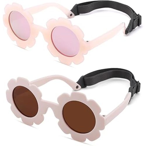 Polarized Baby Sunglasses with Strap – Flexible Flower Shaped Sunglasses for Toddler & Infant Age 0-24 Months