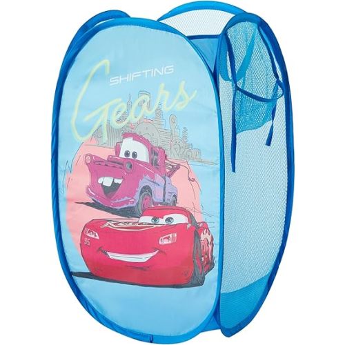 Disney Cars Pop-Up Hamper with Durable Carry Handles for Laundry, Kids Room & Nursery Storage, 21”H x 13.5”W x 13.5”L