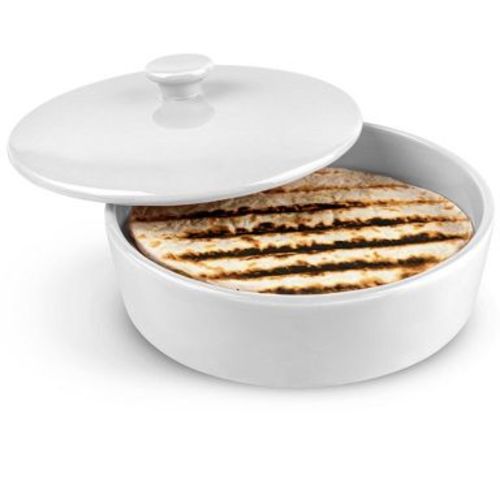 Kook Ceramic Tortilla Warmer with Lid, Marshmallow, 8.5 Inch