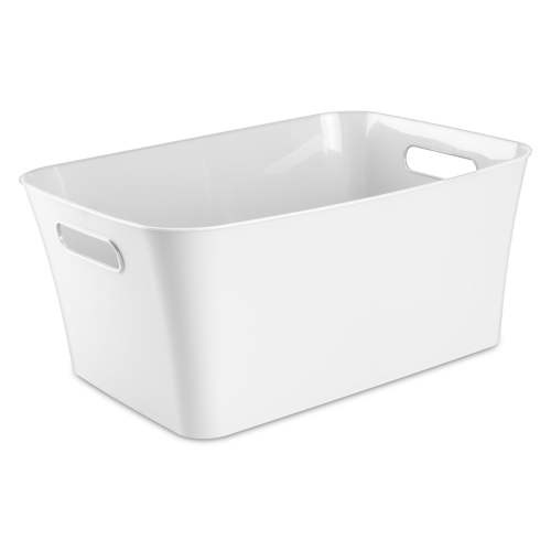 Mainstays Large Open Plastic Storage Bin with Handles, White
