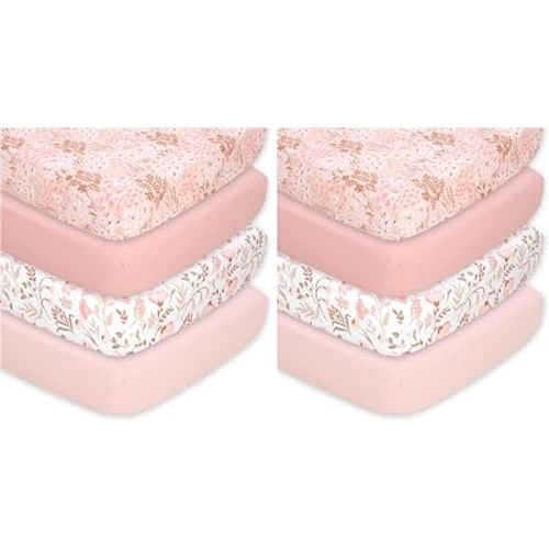 The Peanutshell 4-Pack Fitted Crib Sheet Set - Super Soft & Breathable Baby Girl Crib Sheets, Nursery Decor, Fit for Standard Mattress Cover- Whimsical Floral