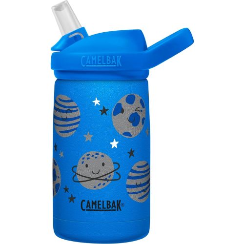 CamelBak Eddy+ Kids Bite Valve Straw Insulated Stainless Steel Water Bottle Space Smiles, 12oz