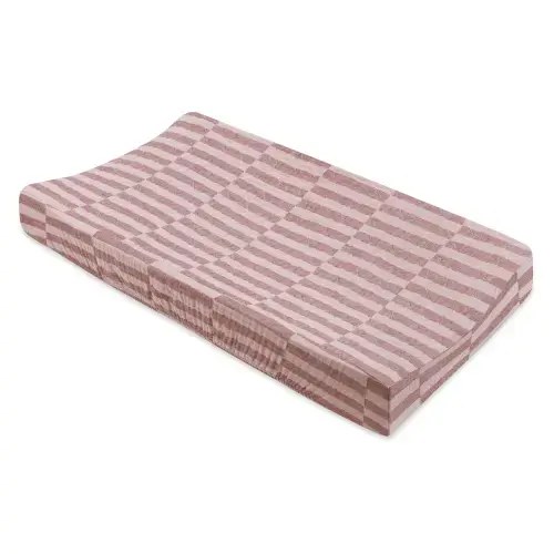 Quilted Changing Pad Cover in GOTS Certified Organic Muslin Cotton-Maroon Stripe