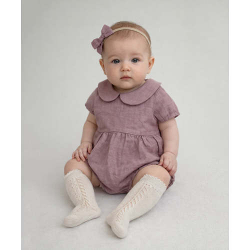 Allie Linen Bubble Romper 3pc Set | Lavender – Olive and Cradle