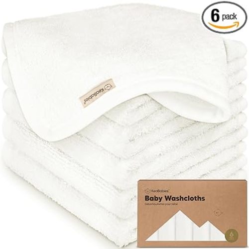 6-Pack Baby Washcloths – Soft Absorbent Viscose from Bamboo Washcloths for Face, Body, Baby Towels for Newborn, Kids, Toddlers, Infant, Gentle on Sensitive Skin, 10x10 Reusable Face Towels (White)