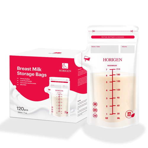 HORIGEN Breastmilk Storage Bags, 120 Count, 7 oz 210mlBaby Essentials,BPA-Free Freezer Safe Breastmilk Bags with Date Labels, Leak-Proof Double Zipper for Travel